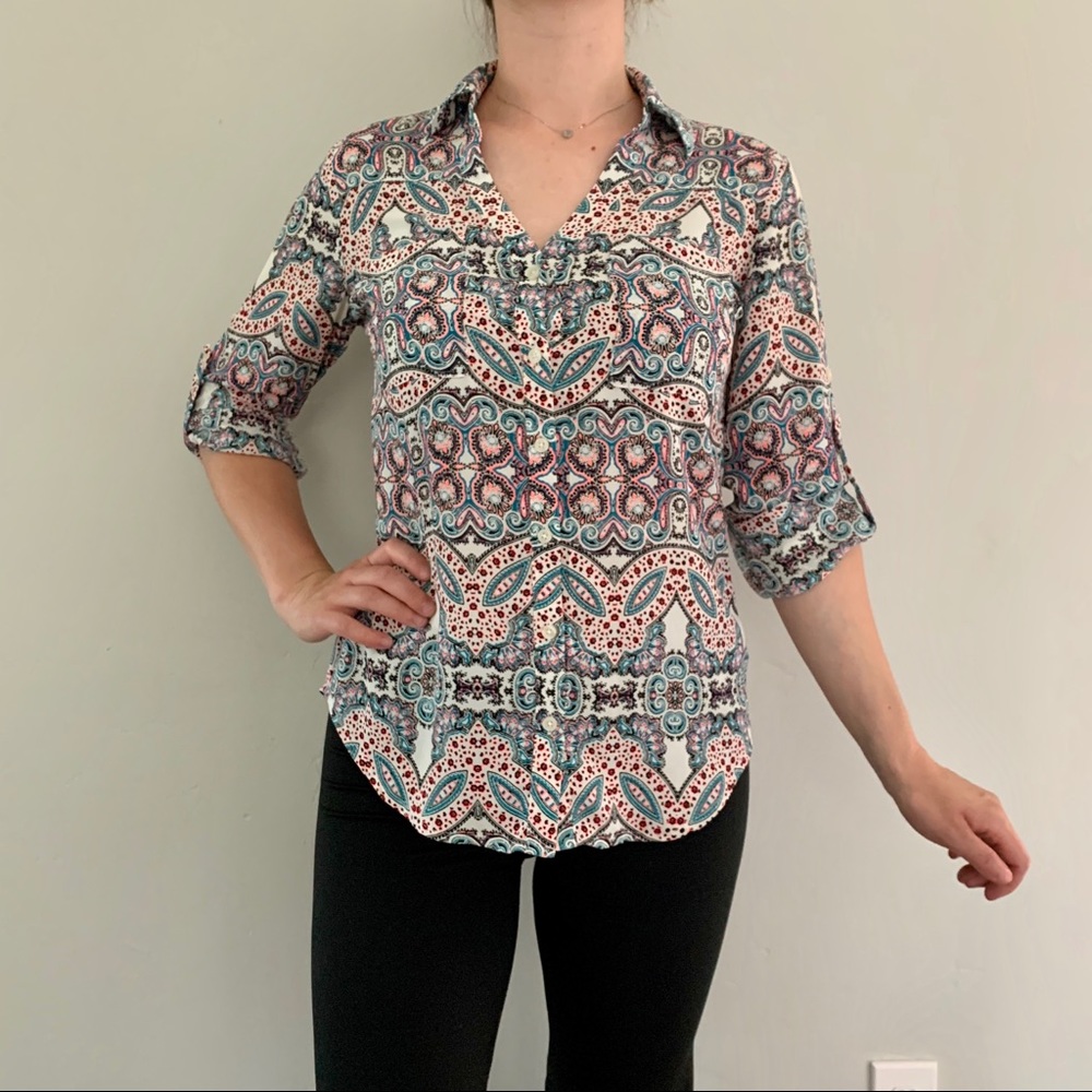 Express Portofino Paisley Button Down Blouse